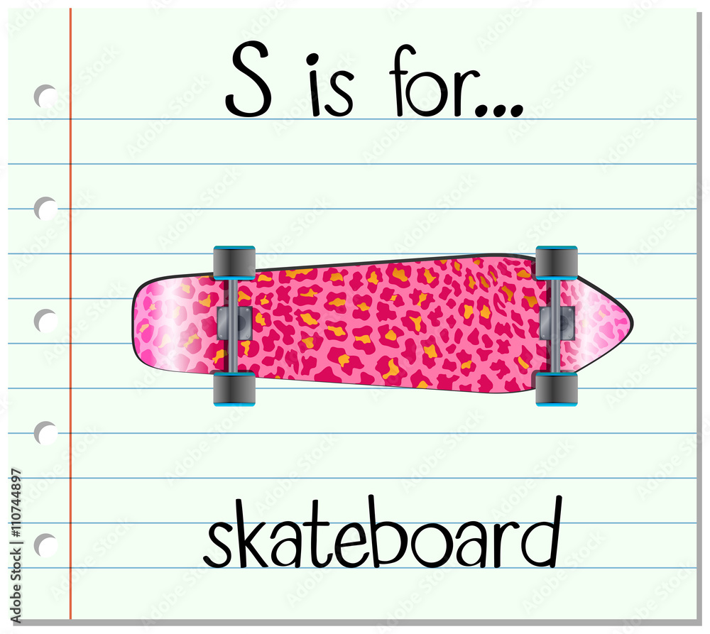 Flashcard字母S代表滑板
