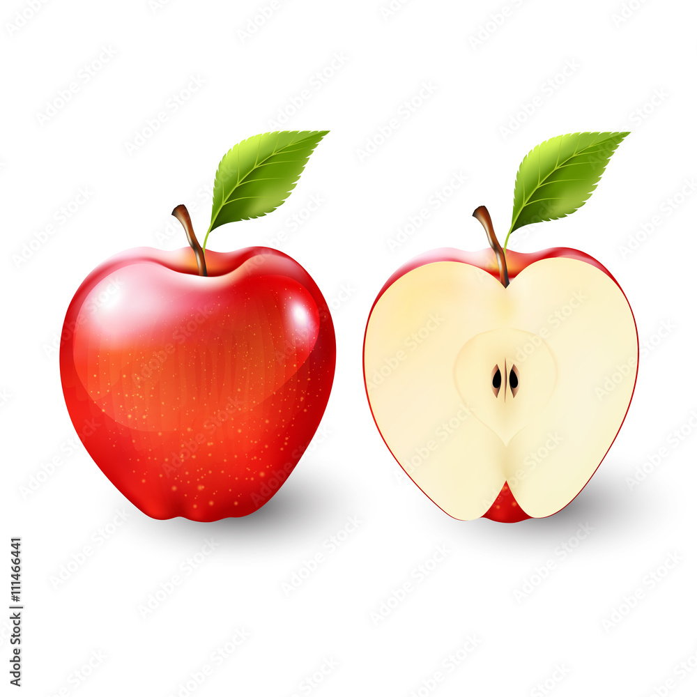 红苹果和半个苹果，水果，透明，Vector