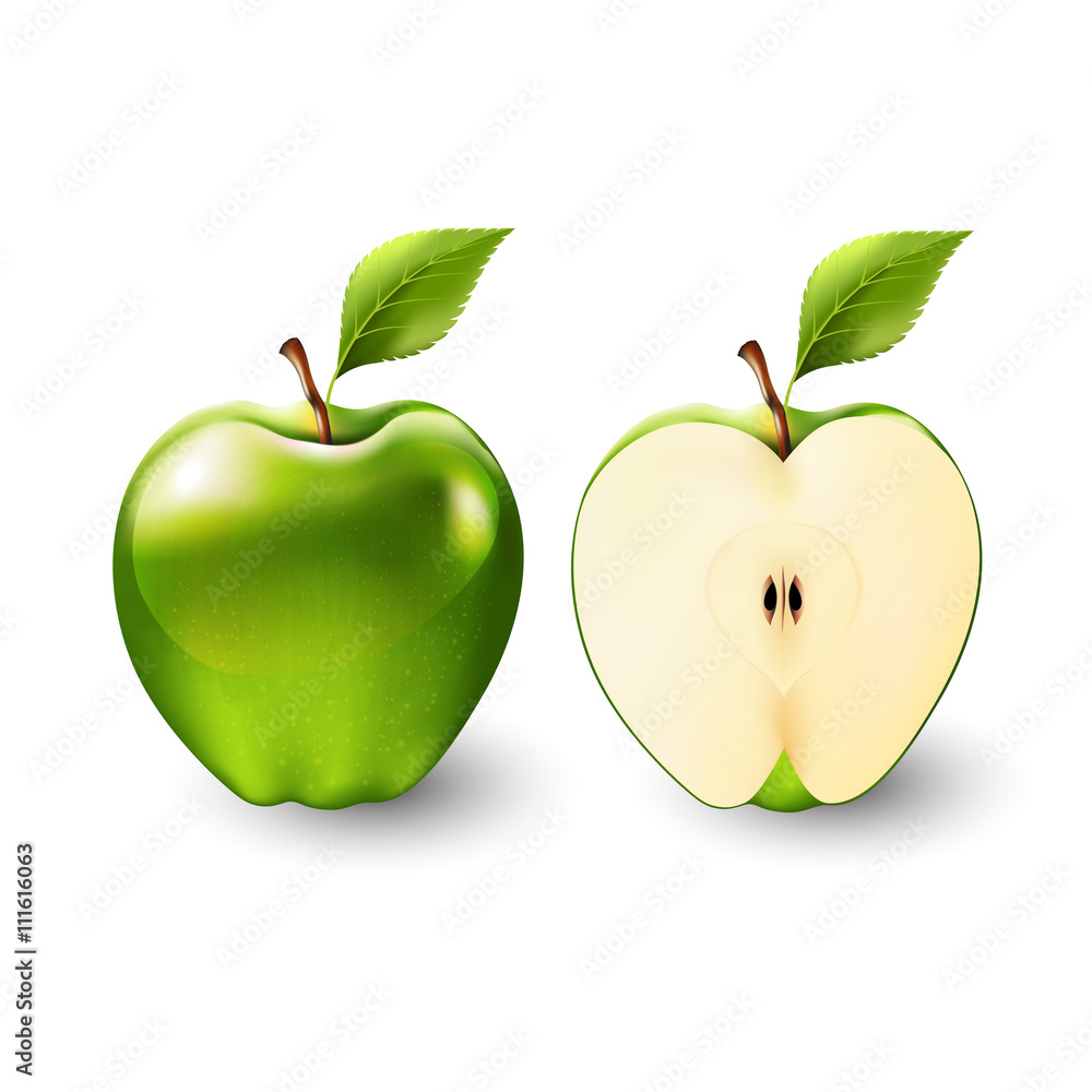 青苹果和半个苹果，水果，透明，Vector