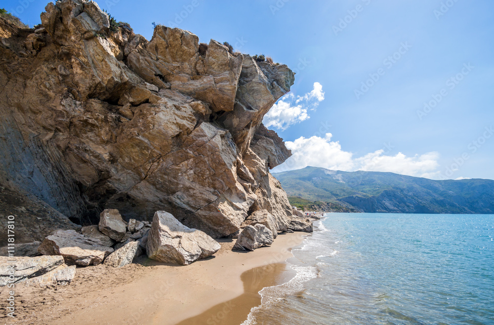 Beautiful beach with monumental rocks Kalamaki Zakynthos Greece