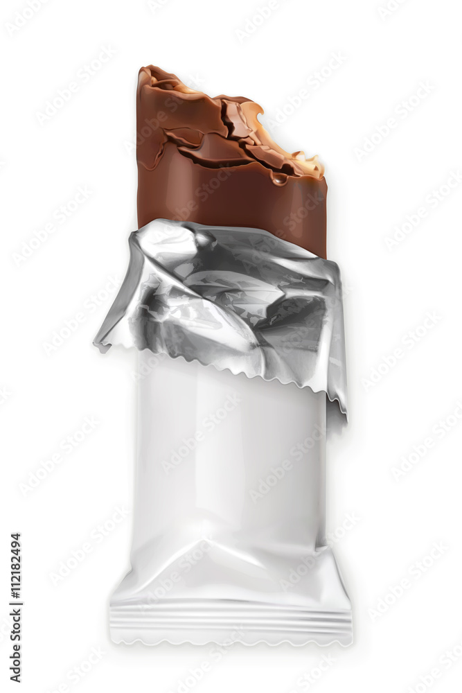 巧克力条，白色聚乙烯包装，矢量对象