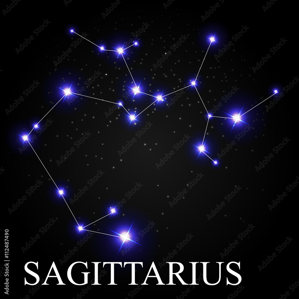 Sagittarius Zodiac Sign with Beautiful Bright Stars on the Backg