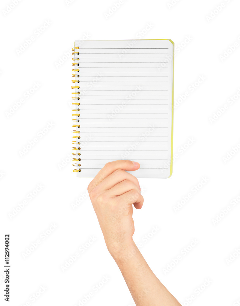 笔记，一只手拿着一个笔记本，上面有空白处写笔记，
