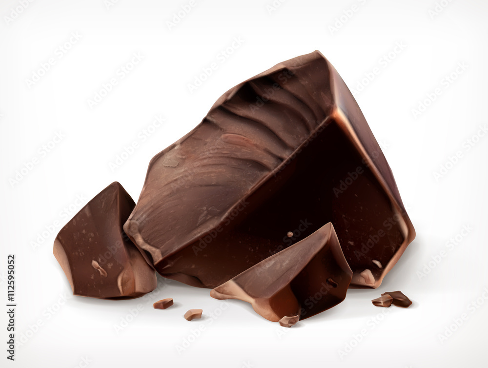 Dark chocolate pieces, vector icon