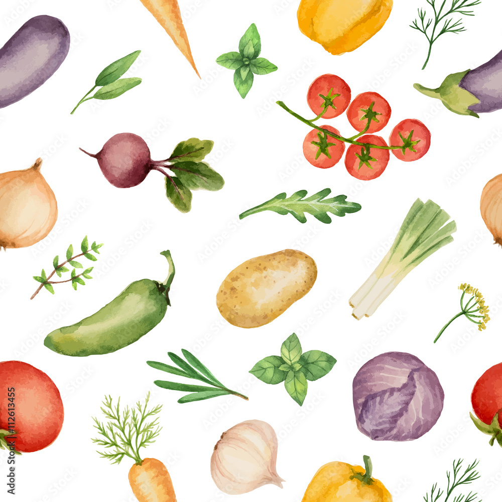水彩蔬菜的无缝图案。