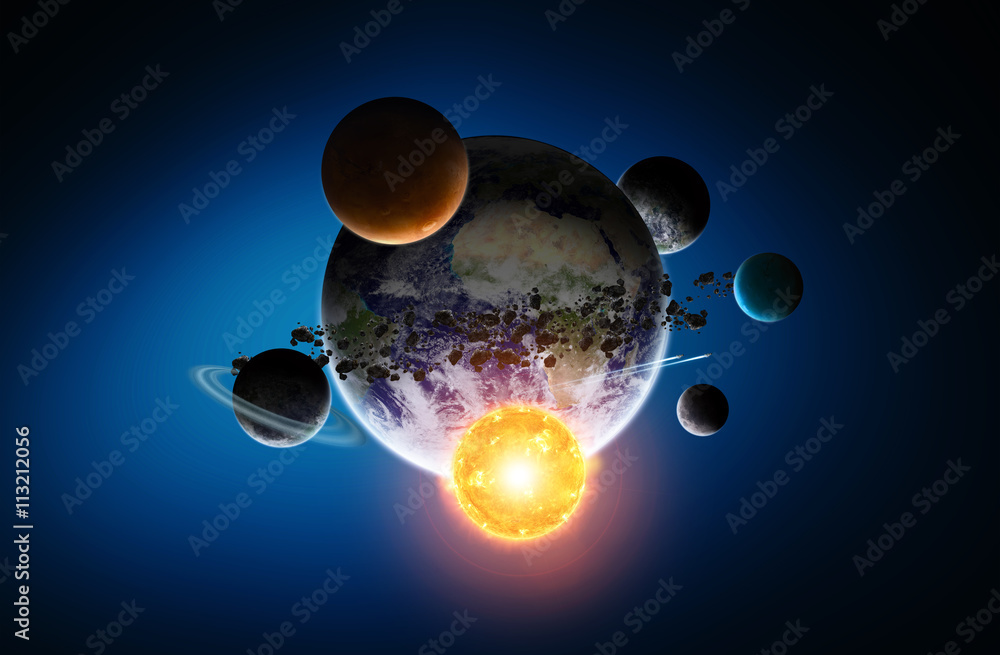 Solar system on office background