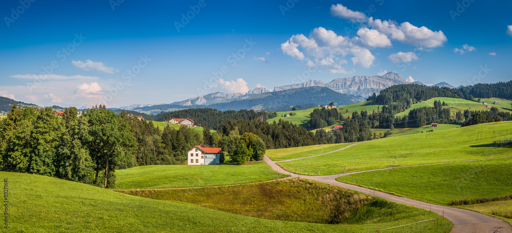 瑞士阿彭策勒州阿尔卑斯山的田园风光