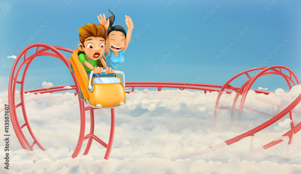 Roller coaster in the clouds, vector background