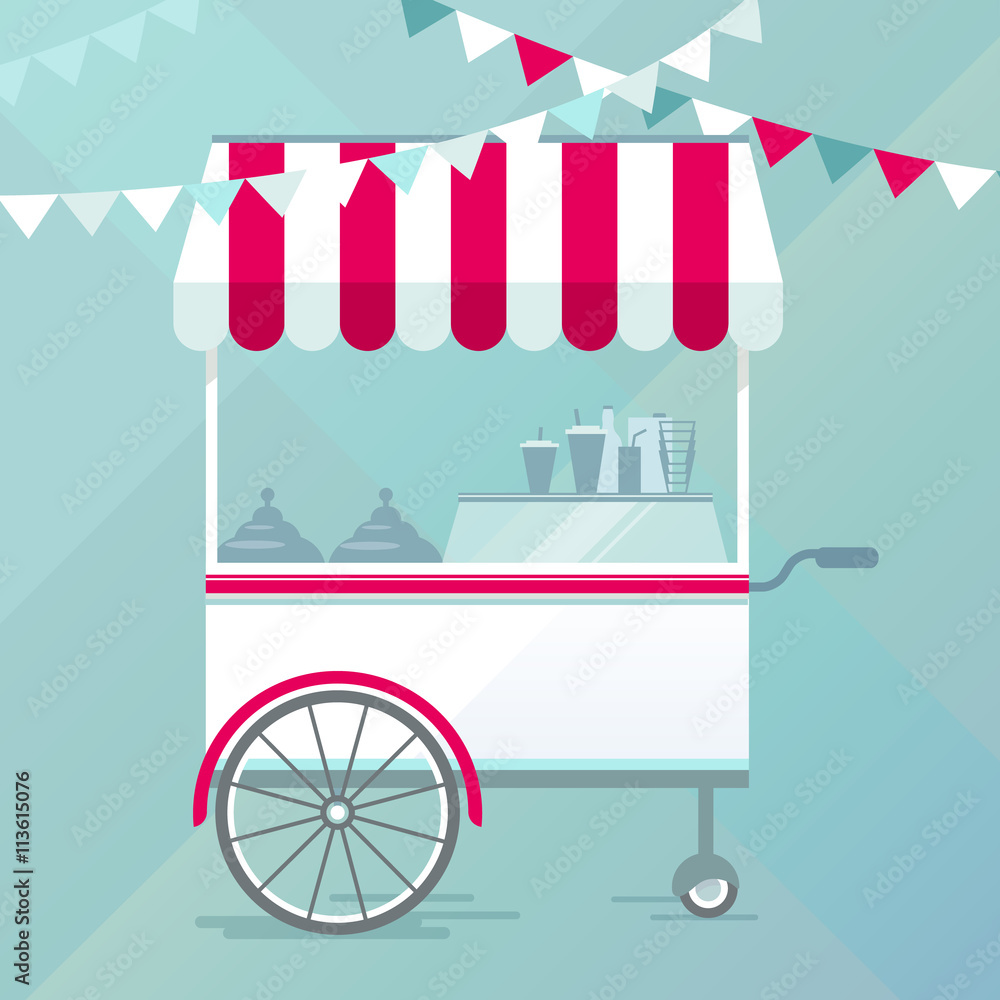 Street food cart, bike cafe concept vector illustration, flat design style