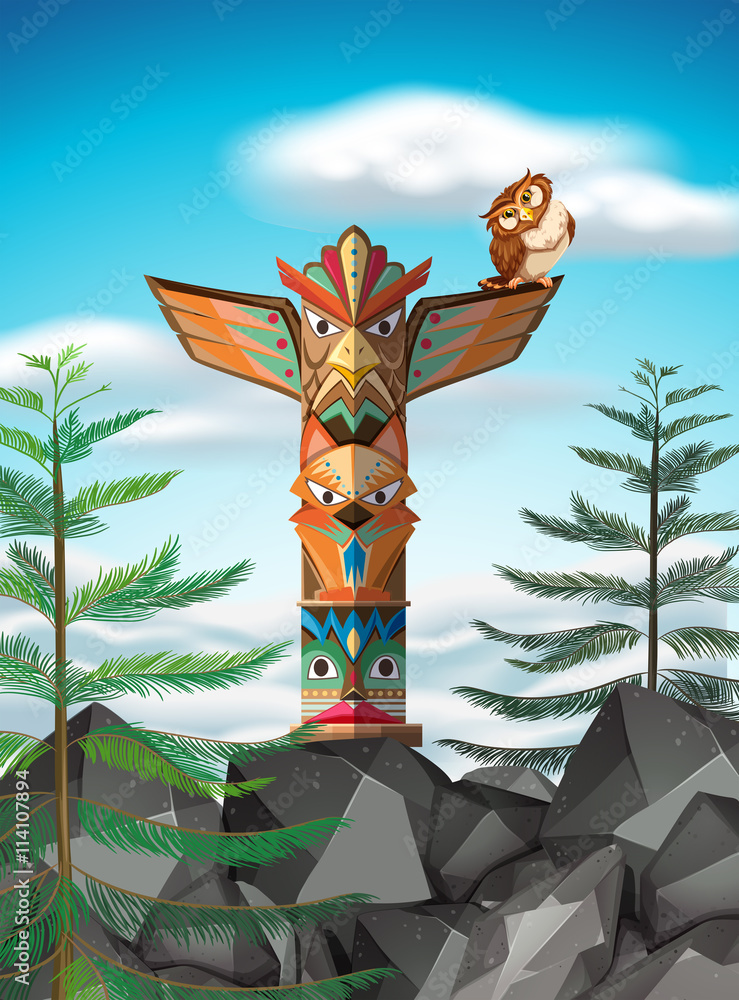 Totem pole on the cliff