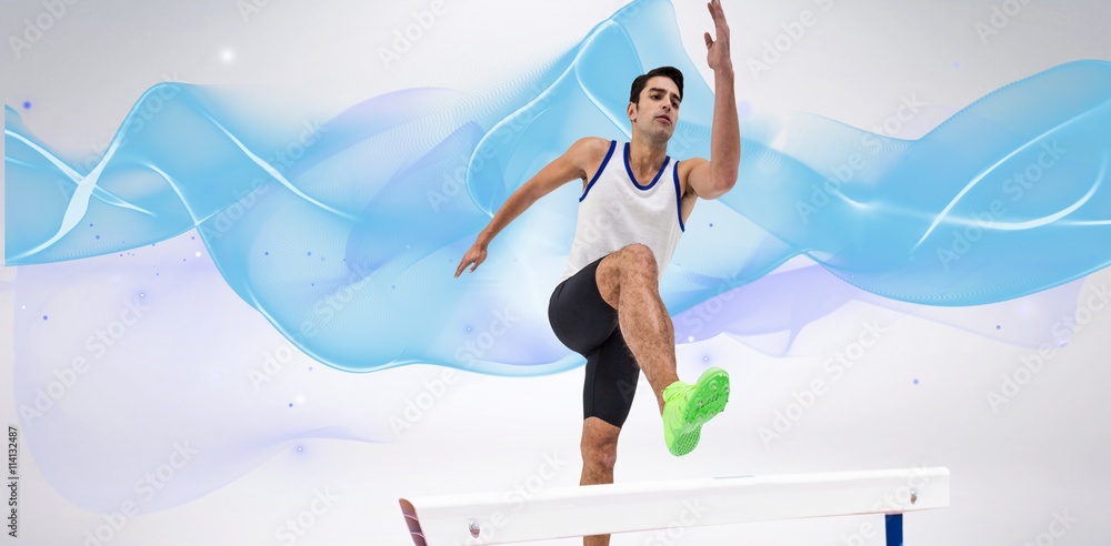 男运动员在白底上奔跑的合成图像