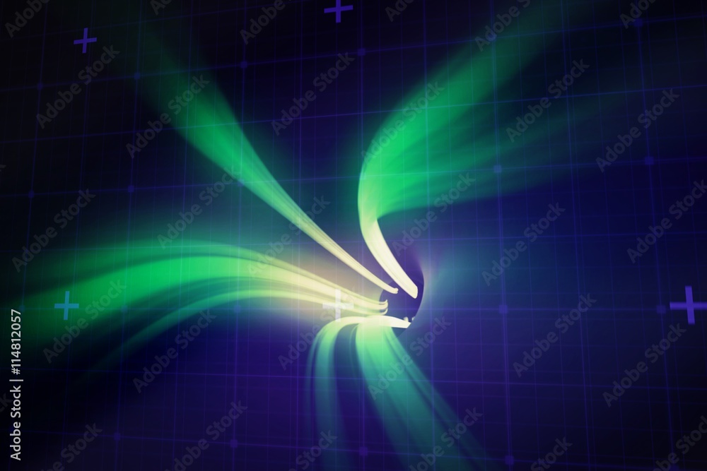 绿色漩涡与明亮光线的合成图像