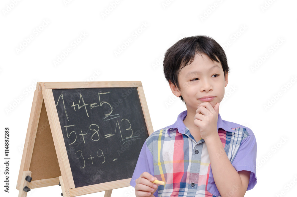 Young asian boy thinking about math solution