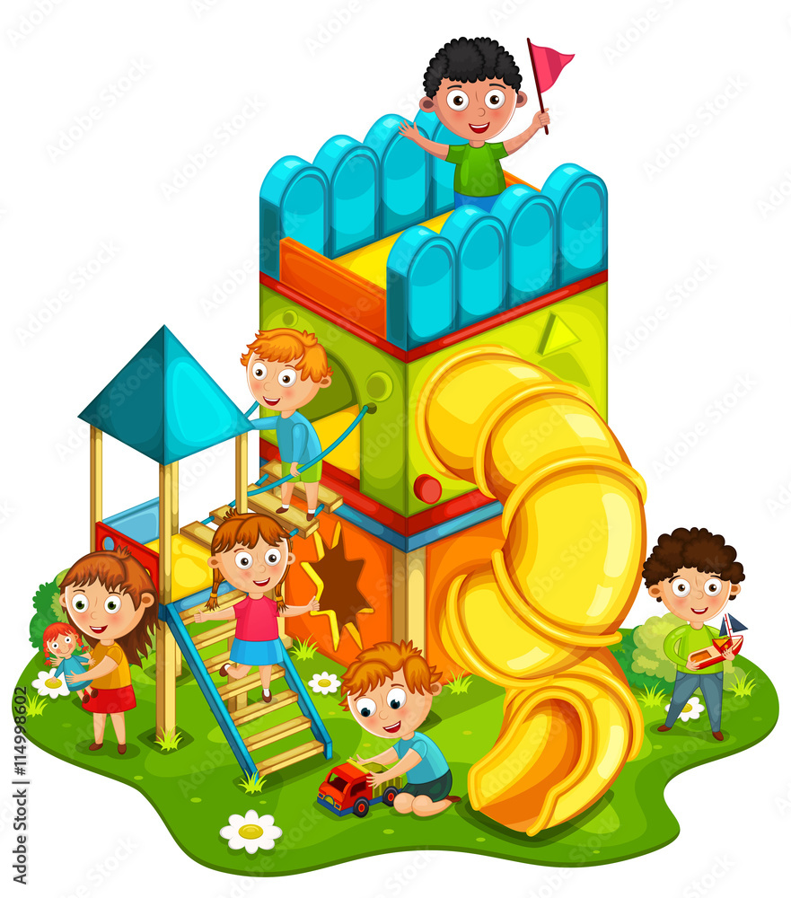Kids playing at the park vector illustration