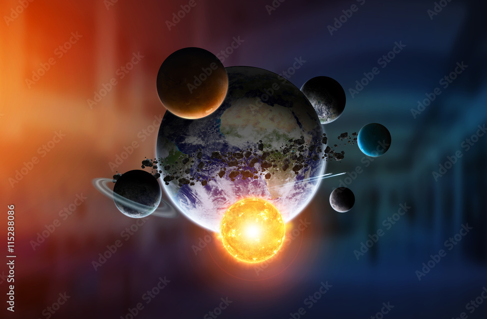 Solar system on office background