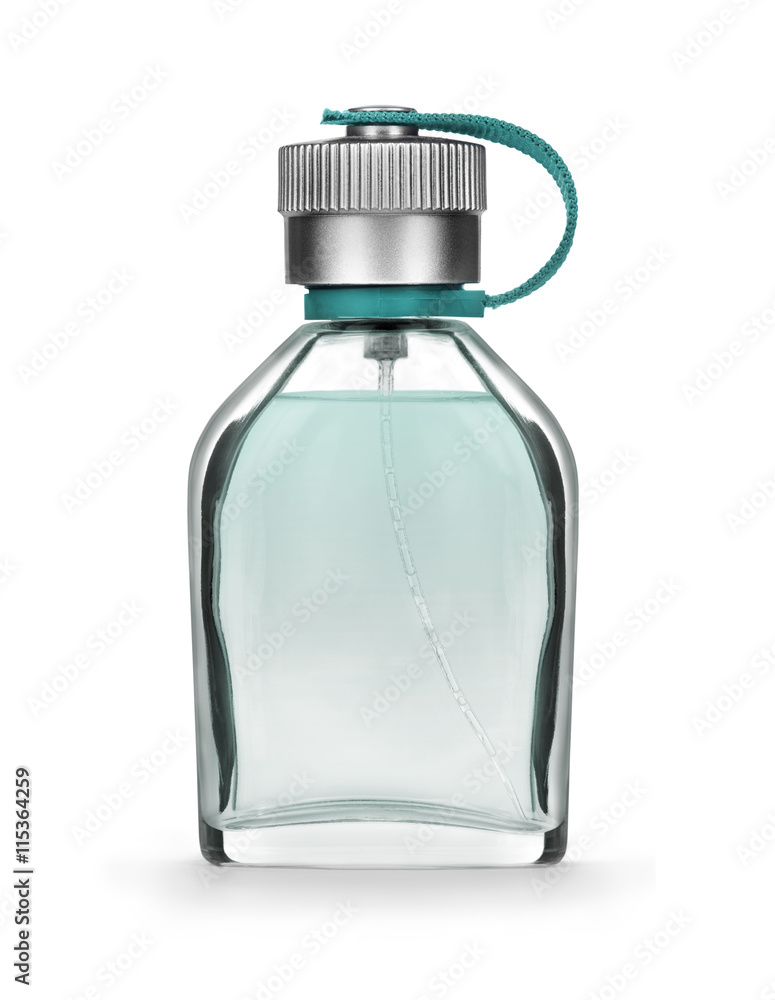 Mens perfume bottle closeup on a white background