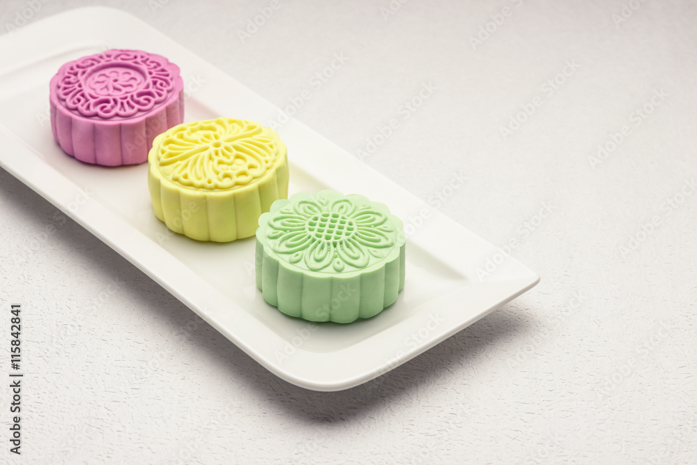 Snowy skin mooncakes. Traditional Chinese mid autumn festival fo