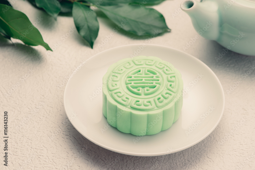 Traditional Chinese mid autumn festival food. Snowy skin mooncakes.
