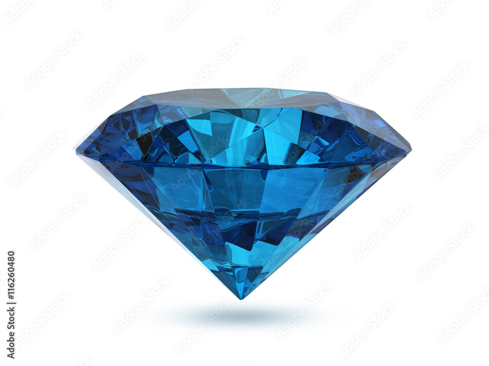 蓝色钻石隔离在白色背景上，三维渲染