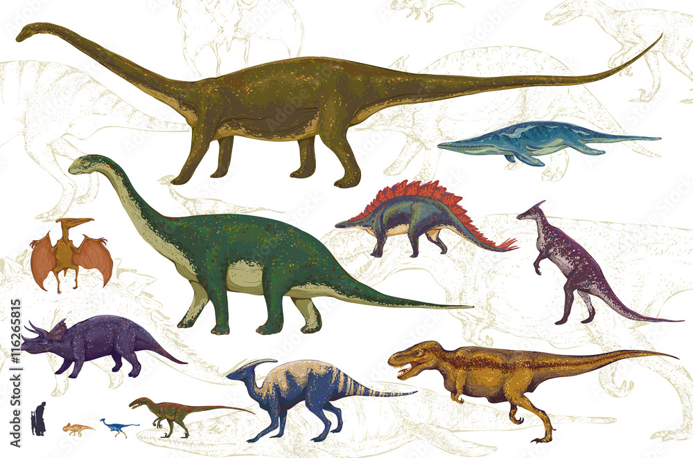 恐龙卡通系列，色彩缤纷的奇幻可爱怪物、动物和史前人物集