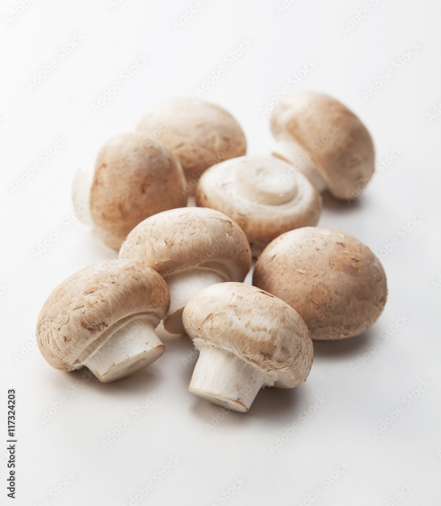 白色分离的新鲜香槟蘑菇