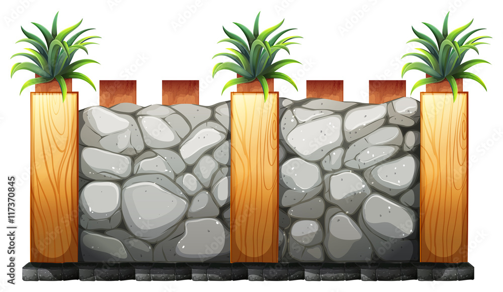 Fence made from stones and wood