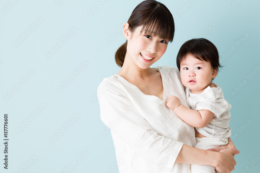 portrait of asian mother and baby