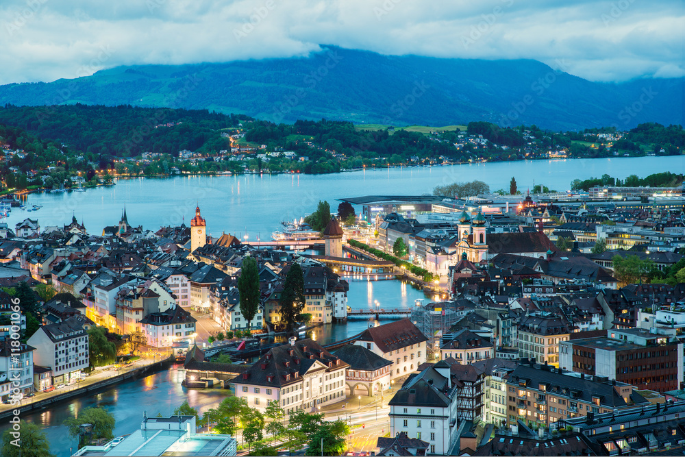 瑞士卢塞恩老城鸟瞰图。