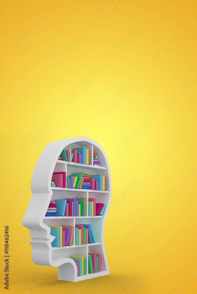 colorful books in human face shape bookshelves