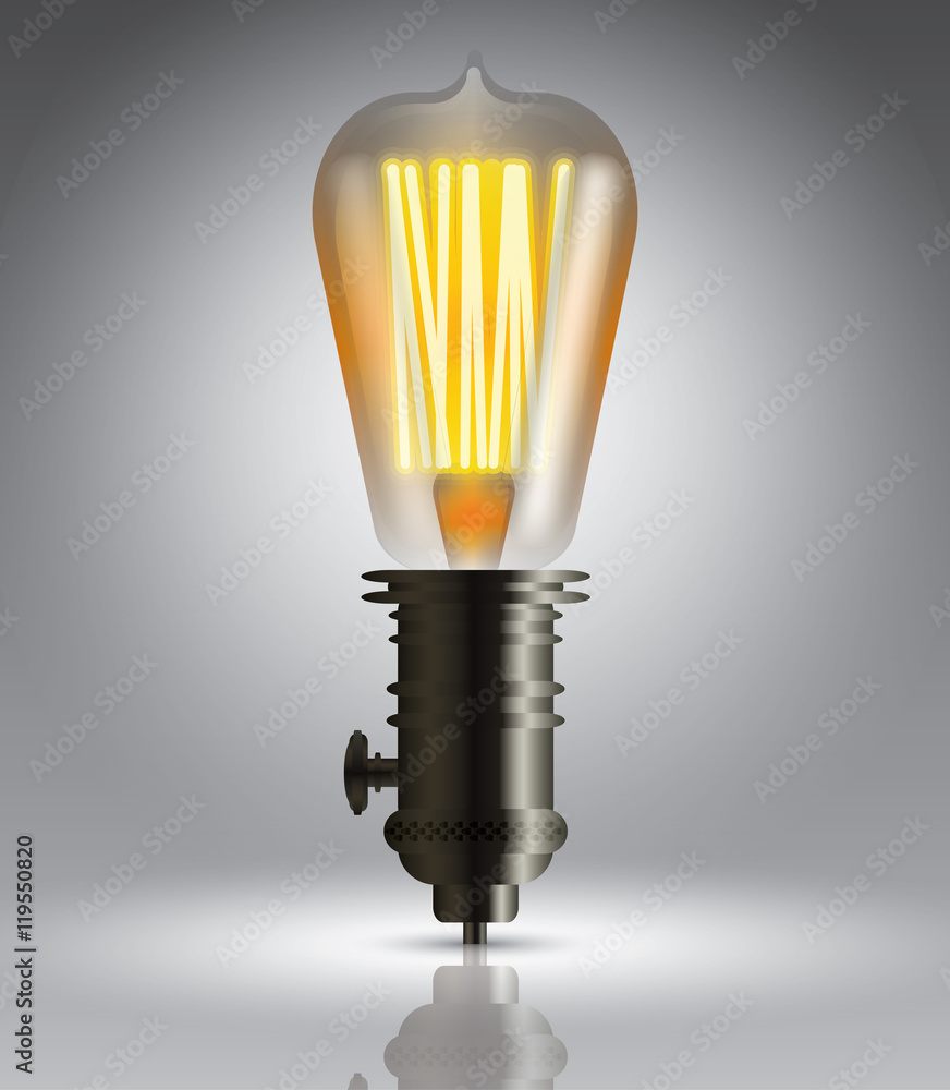 Light bulb on grey vector illustration template for advertising