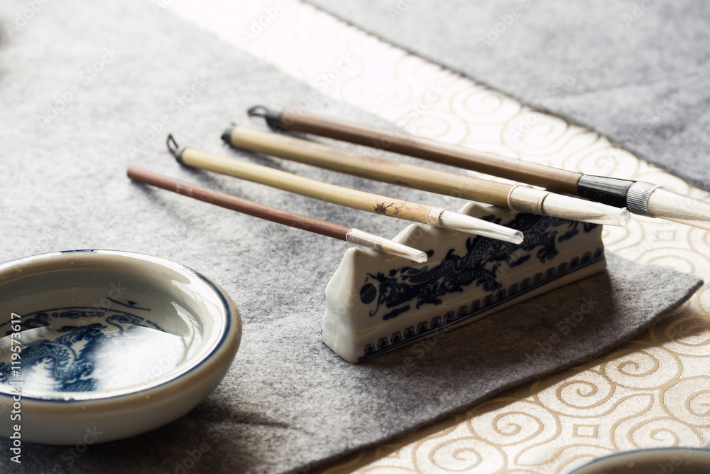 chinese calligraphy tools on table