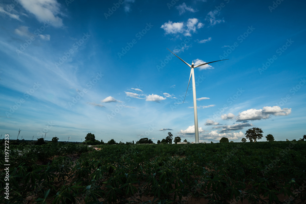 Wind turbine farm on hillside