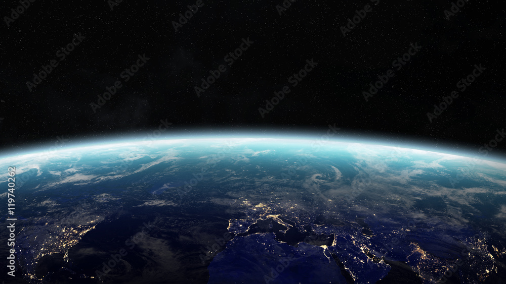 太空中地球上空的日出3D渲染元素