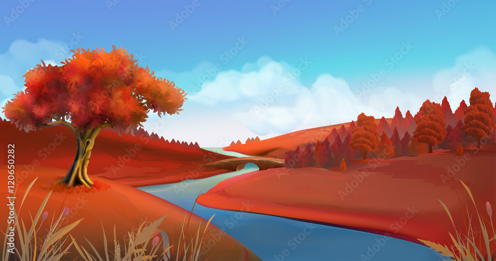 秋天的背景。自然景观矢量图形