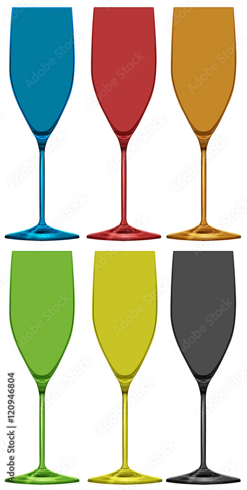 Different colors of wine glasses