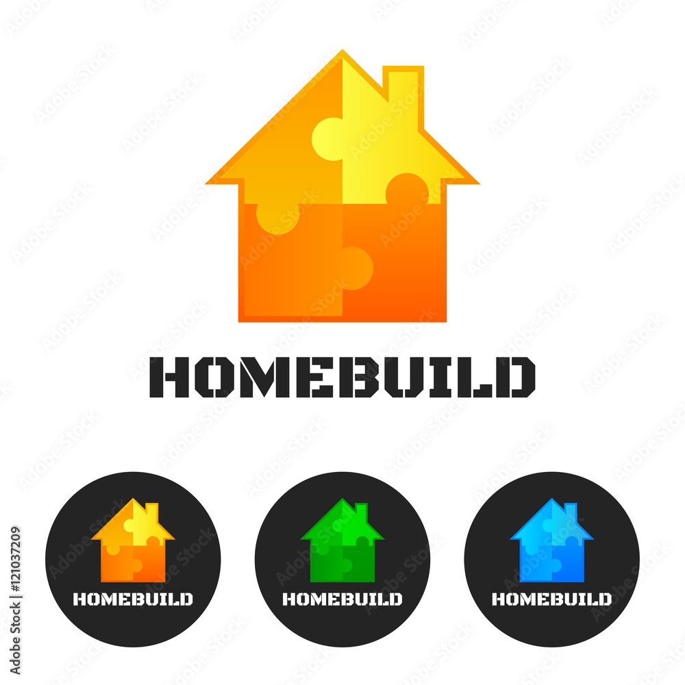 Puzzle build construction house vector logo icon set