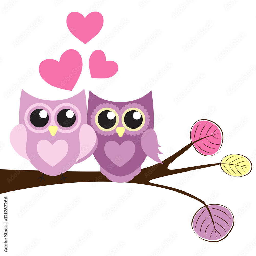 情人节心形和P形可爱猫头鹰图案背景