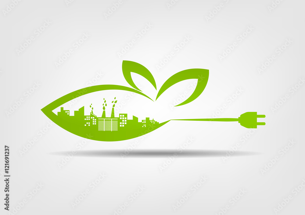 环保理念，绿色城市拯救世界，矢量插图
