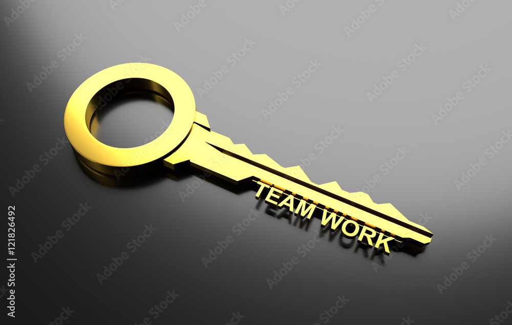 商业理念，团队合作的金钥匙。3D插图