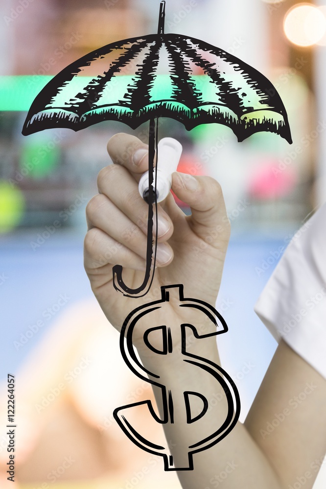 手绘雨伞和美元标志图形