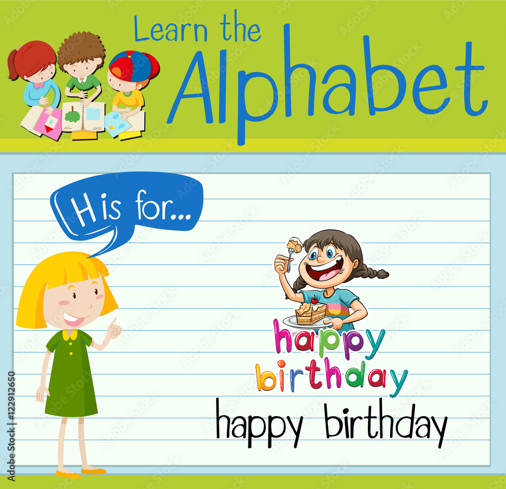 Flashcard letter H is for happy birthday