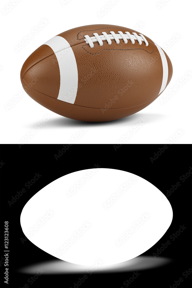 American football ball with opacity mask for easy remove background. 3d render