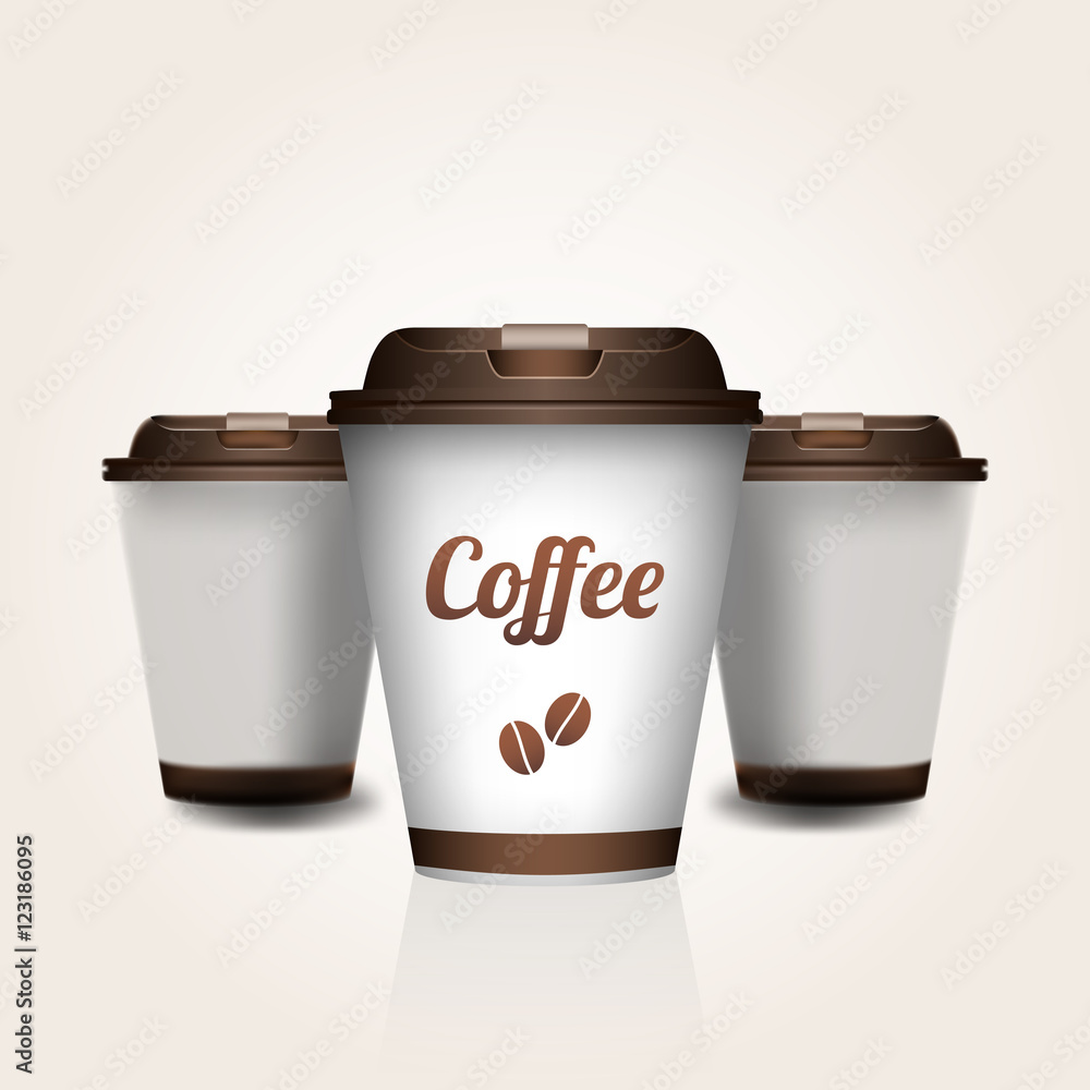 逼真的咖啡杯，咖啡背景，矢量插图