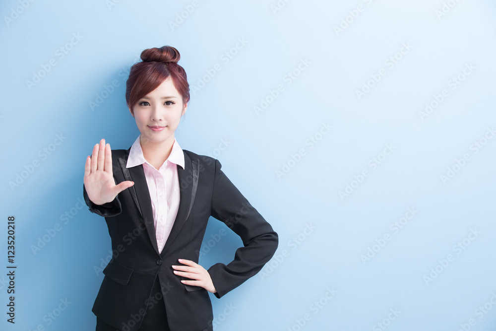 business woman do stop gesture