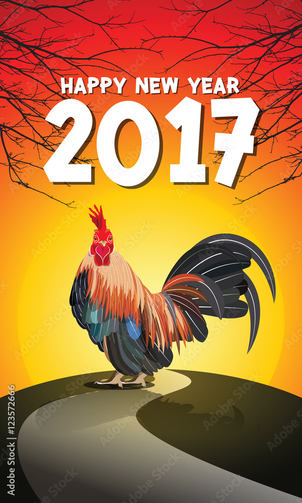 2017年新年矢量。鸡年。鸡是一年的象征。