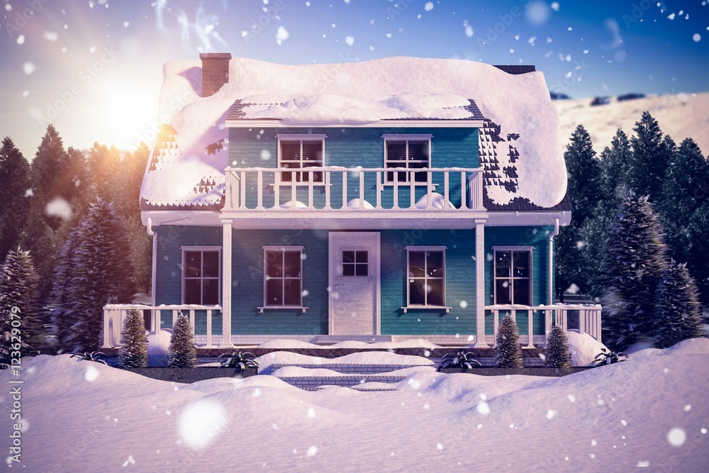被雪覆盖的房子的合成图像
