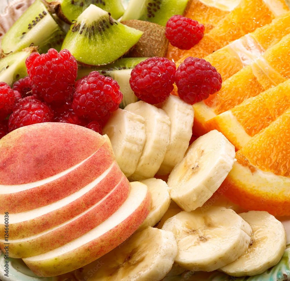 水果块和浆果的特写