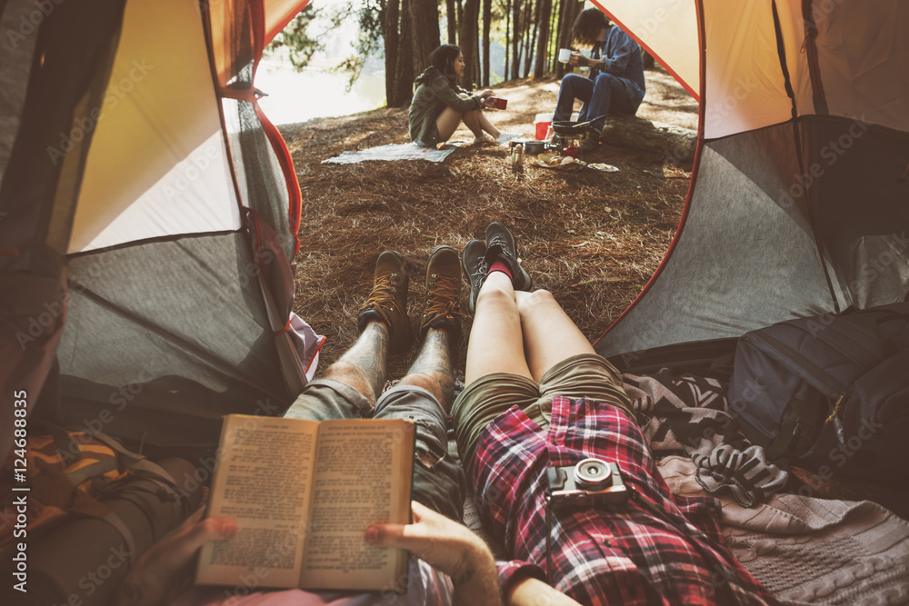 Friends Camping Relax Vacation Weekend Concept
