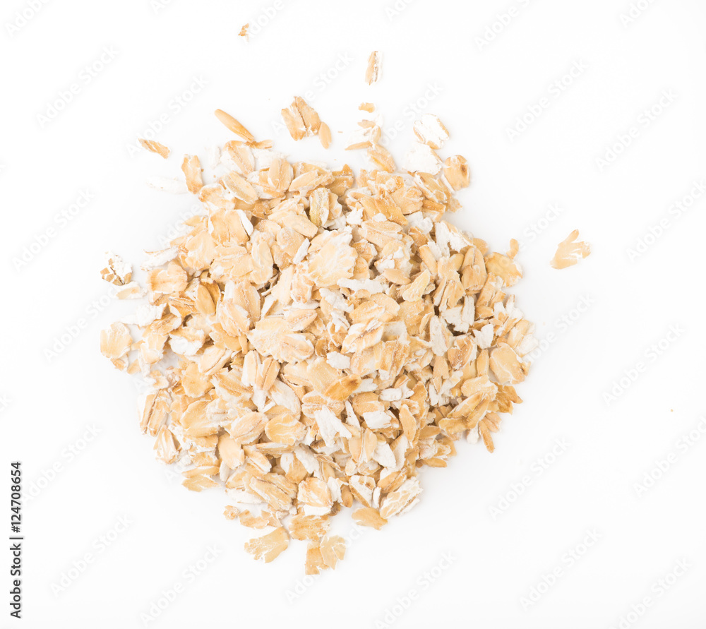 Oat flakes isolated on white background. Top view