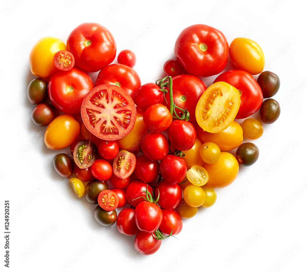 heart shape by various tomatoes